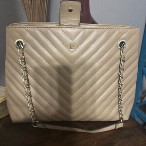 Liz Claiborne Cream Quilted Shoulder Tote with Chain Straps